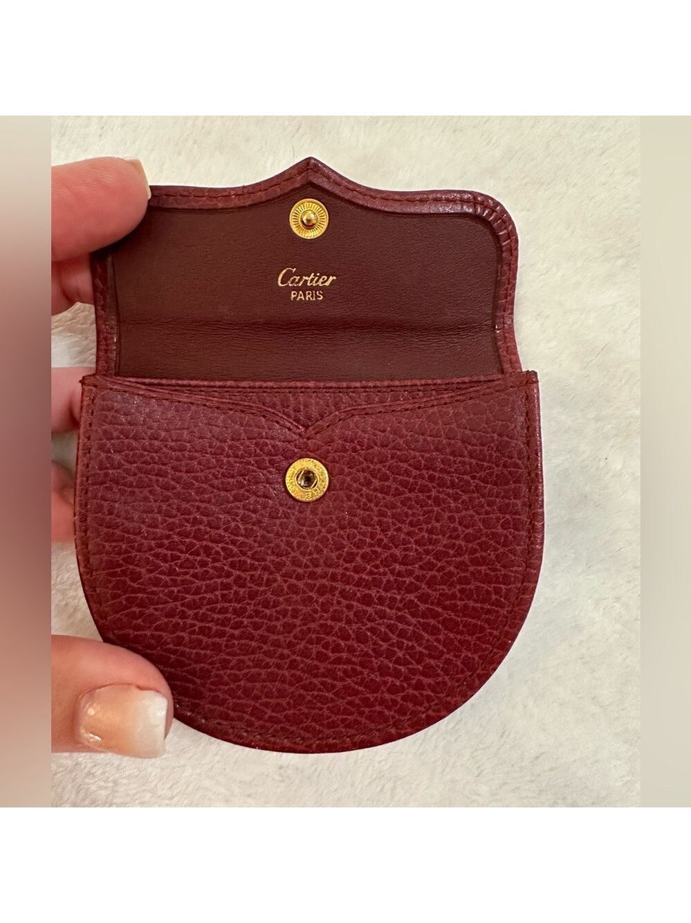 AUTHENTIC CARTIER MUST DE CARTIER BORDEAUX RED LEATHER COIN PURSE - EXCELLENT! - Picture 7 of 11